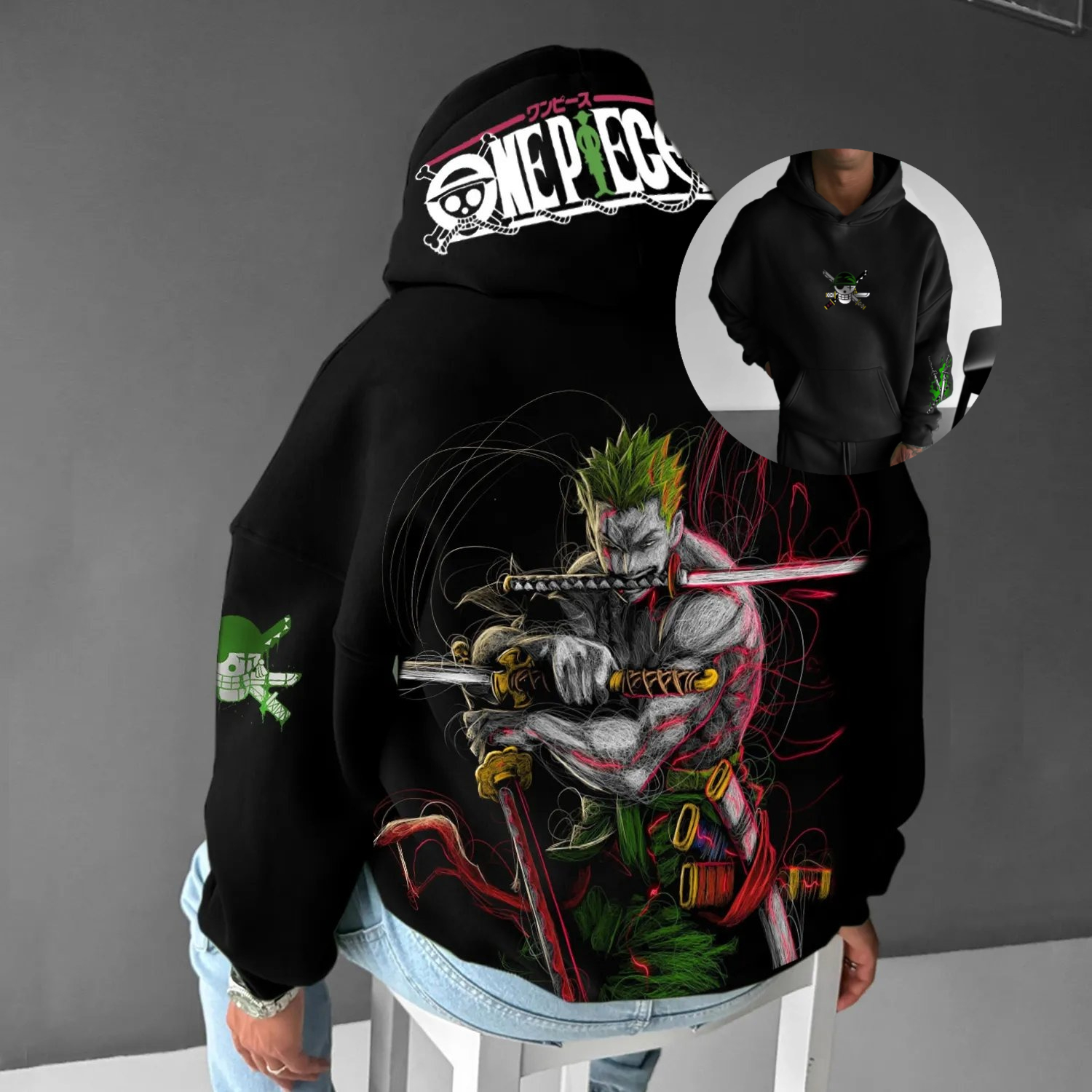 Streetwear Brand Y2K - Anime One Piece Zoro Vintage Oversized