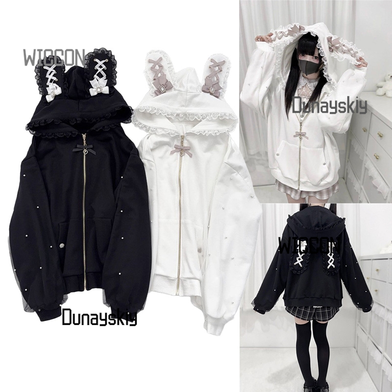 Jirai Kei Japanese Bunny Hoodi - Streetwear Brand Y2K のレビューと価格