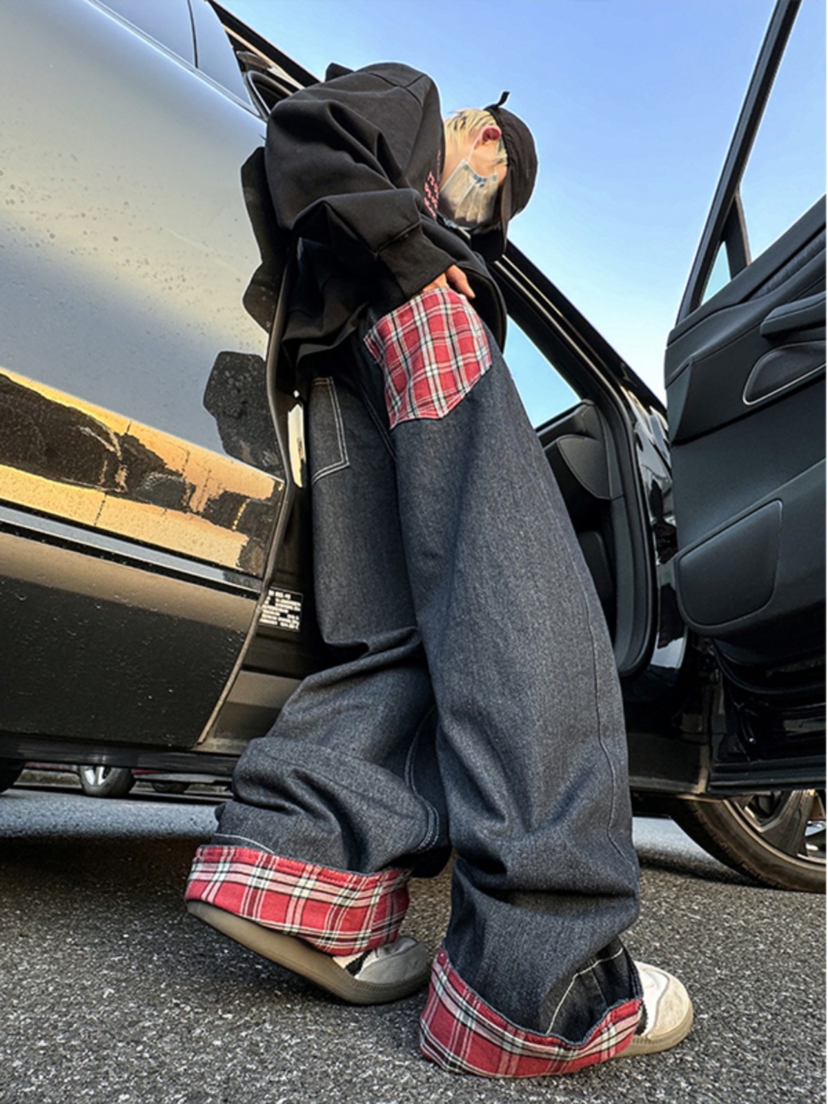Retro American Spliced Wide Le - Streetwear Brand Jeans のレビューと価格