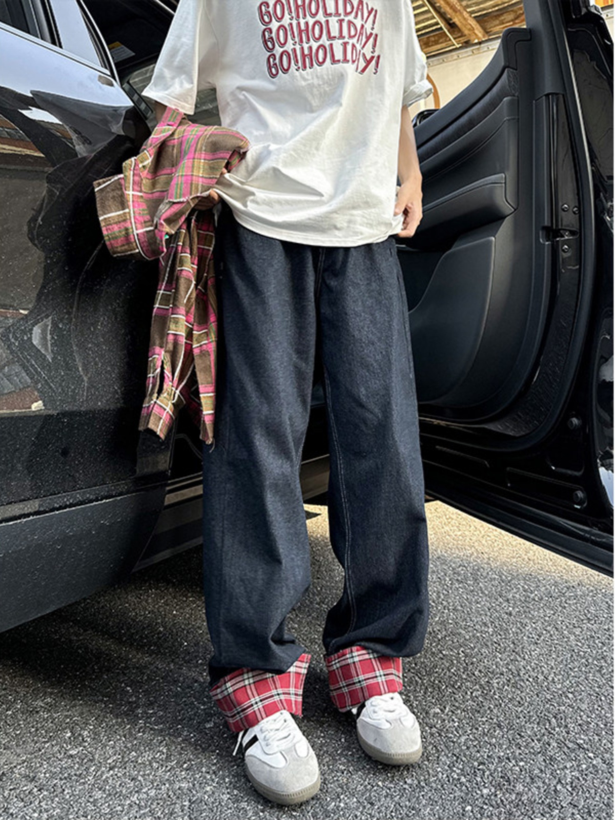 Retro American Spliced Wide Le - Streetwear Brand Jeans のレビューと価格