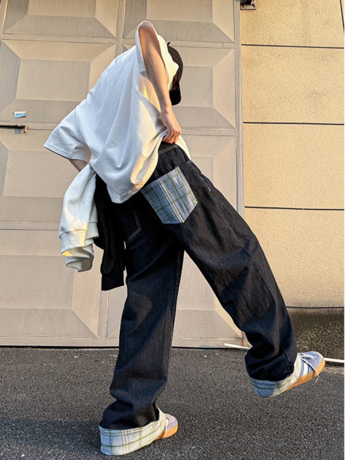 Retro American Spliced Wide Le - Streetwear Brand Jeans のレビューと価格